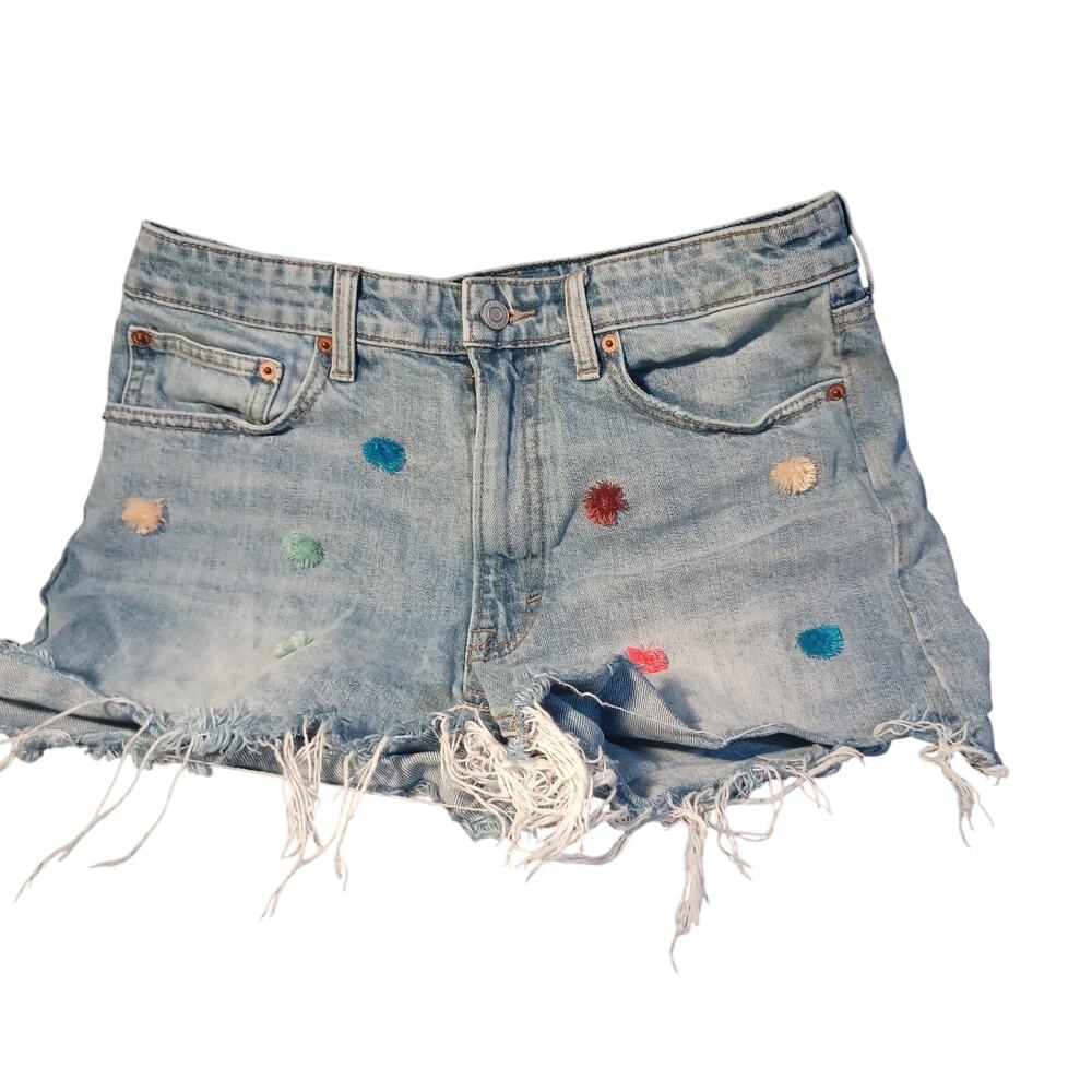 Lucky Brand Pompom high rise jean shorts 10/30